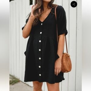 Black Button-Down Mini Dress